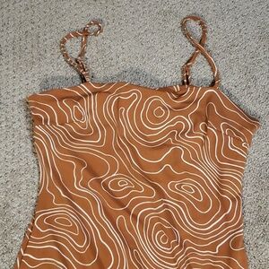 forever21 women's knit dress long brown/white medium nwt